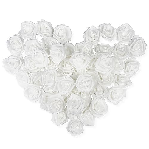 Mesybveo 50 Stück Schaumrosen Weiße, 7cm Künstliche Rosen, Mini Kunstblumen, Künstliche Rosenköpfe Foamrosen Wie Echt, Rosen Künstlich für Hochzeit Valentine's Day Partei Nach Hause Dekoration