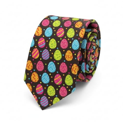 WOAIDY Easter Ties for Men Dark Brown Easter Egg Tie Spring Gift for Men