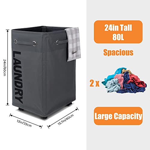 Caroeas 24 Inch Pro+ Wheeled Laundry Hamper Grey&Black Breathable Cover Heavy Duty Laundry Sorter Dirty Clothes Organizer Waterproof Foldable Laundry Basket Extra Large Laundry Bag #TOP1