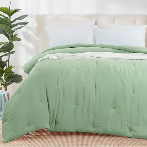 image for HOMBYS 100% Cotton Muslin Comforter Oversized King 120x120, Lightweigh