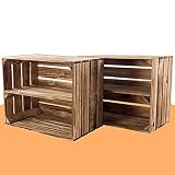 Kontorei gebrannte/flambierte Obstkiste mit Zwischenboden 50cm x 40cm x 30cm 2er Set Regal Holzregal Kiste Box