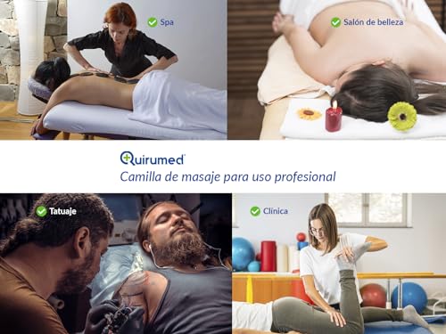 QUIRUMED Aluminium Klappbare Massageliege Easy, Schwarz, 180 x 60 cm, Kunstleder, Tragbar, Leicht, Abnehmbare Kopfstütze, Gesichtsloch, Höhenverstellbar, Bis zu 120 kg