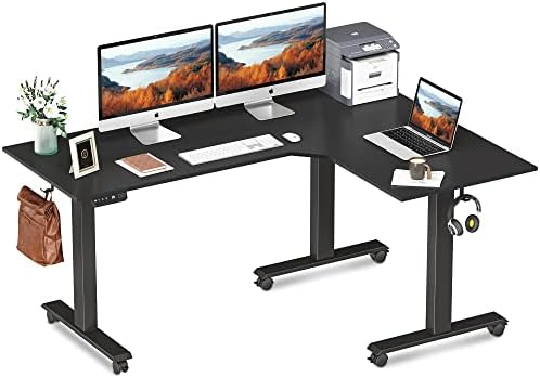 FEZIBO Triple Motor L-Shaped Electric Standing Desk, 63 Inches Height Adjustable Stand up Corner Desk, Sit Stand Workstation with Splice Board, Black Frame/Black Top - Thumbnail 3
