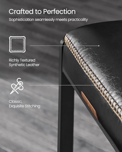 Image of VASAGLE EKHO Collection - Bar Stools Set of 4, Counter Height Bar Stools, Synthetic Leather with Stitching, Mid-Century Modern Counter Stools, 26-Inch Tall, Kichen Home Bar Dining Room, Ink Black