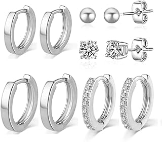 3 Pairs Sterling Silver Hoop Earrings for Women S925 Huggie Hoop Earrings With Cubic Zirconia Small Cartilage Sleepers Huggie Hinged Earrings Set for Girls Men