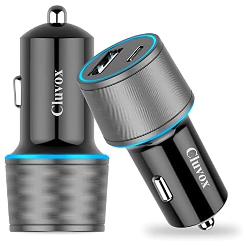 Cluvox 35W USB C Car Charger, 2 Pack Fast Charging Automobile Charger for iPhone 16/15 Plus/Pro/Max/14/13/12/11, Samsung Galaxy S24, 20W Type C+ 15W Dual Ports Cargador Carro Lighter Adapter Cover