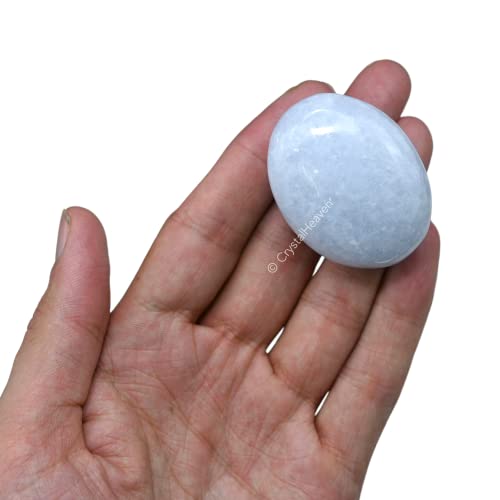 Image of Crystal Heaven Certified Blue Calcite Crystal Palm Pebbles Stones For Anxiety Stress Relief Massage - Aaa Grade Original Healing Gemstone Agate Palm Stone For Yoga Meditation Spiritual Reiki Feng Shui
