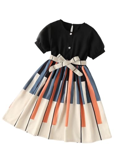 Image of ASHIKTA Enterprise Girls Dress | Black Top with Multicolor Pleated Skirt & Bow | Stylish Kids Frock for Birthday & Casual Wear