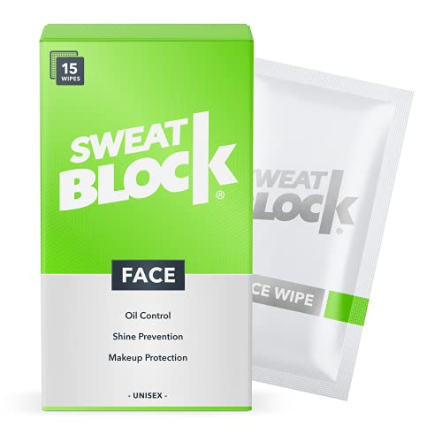 SweatBlock Face Antiperspirant Wipes for Men & Women Clinically Tested Formula Controls Facial Sweat Oil and Shine Helps Makeup Last Longer Enriched with Vitamin E 15 Individually Wrapped Wipes