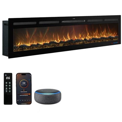 Image of 72 inch Electric Fireplace, Recessed or Wall Mounted, 5.5 inch Deep, 750W /1500W Quartz Heater, WiFi App, Alexa and Google Home, 13 Flame Colors