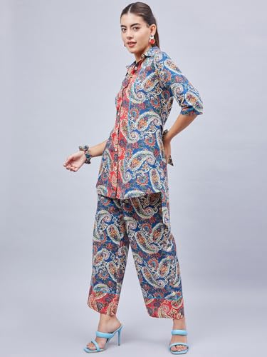 Image of WineRed Women Green Paisley Print Hi-Low Co-ord Set