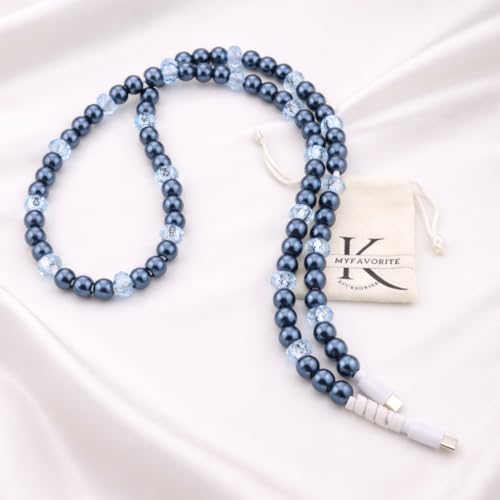 Image of Cute Beaded USB Cable Type C Phone Charger for iPhone or Android Fast Charging Colorful 3.3ft Cord for Smartphones (Blue Noir)