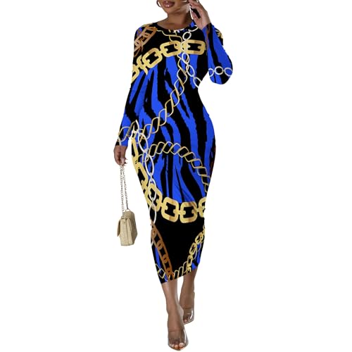 Fall Winter Dresses for Women Casual Long Sleeve Round Neck Sexy Bodycon Elegant Trendy Maxi Party Club Wedding Guest Dresses