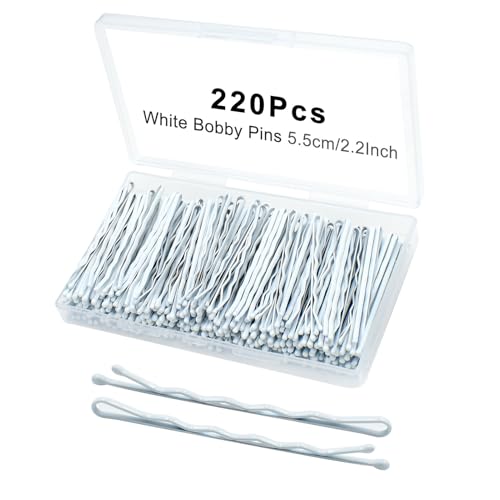 White Bobby Pins for Hair YINGFENG 220 Count 2.2 Inch Wavy Style Hair Pins for Women Hair Clips Bulk with Storage Box Hairpins Perfect for Gray or White Haired Ladies