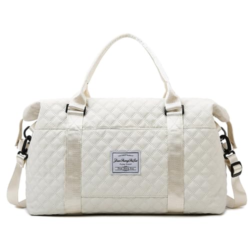 Cute Travel Bag Weekend White Duffel Cute Overnight Gym Tote Carry On Bag for Women (Ivory White)
