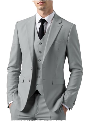 Men Suits Regular Fit 3 Piece Solid Prom Tuxedos Business Jacket Blazer+Vest+Pants Wedding Grooms2