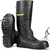 Showave Men's Steel Toe Rubber Boots Kevlar Sole Safety Work Boot Puncture-Proof Rain Boot Slip & Oil Resistant Outsole for Industrial Construction Agriculture, Size 11 Black