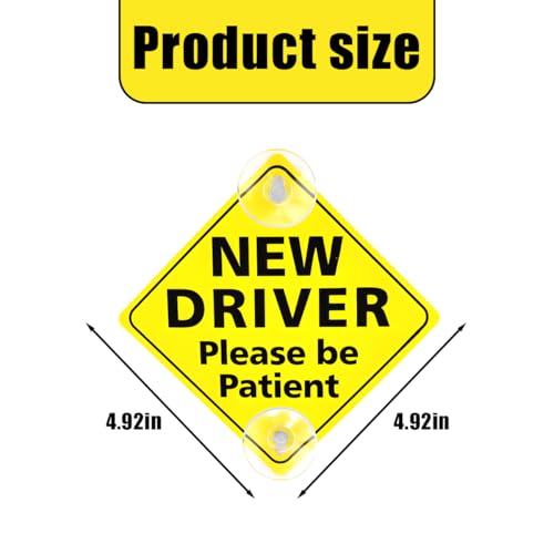Image of 2PCS New Driver Car Sign, 5 x 5 Inch Please Be Patient Vehicle Window Sign Stickers with Suction Cups, Safety Warning Automotive Decal for Beginners Driving Learner, Universal Fit (Style 1)