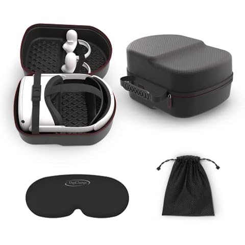 Digicharge Travel Case for Meta Quest 2 and Elite Strap/Elite Battery Strap/Standard Strap, Hard Carrying Case Storage Box for Oculus Quest 2 VR Headset and Controllers Luxury Black Diamond Finish Cover