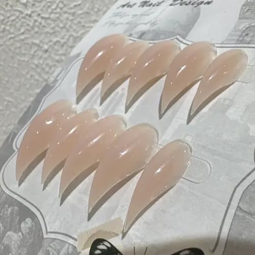 Medium Press on Nails Claw Curved Stiletto Handmade Nails Press Ons Full Cover Gloss Dragon Claw Nude False Nail Reusable Acrylic Eagle Stick on Nail for Women 10 Pcs (Size S)