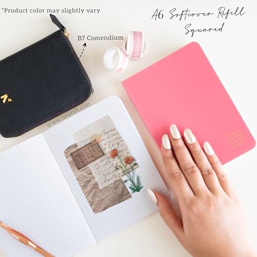 Image of NEORAH -A6 Checked Notebook (Square Ruling) SOFT COVEROrganiser REFILL | 110 GSM | 160 pages (Size 14.8 cm x 10.5 cm) Planner Journaling Writing Note Taking Diary,Travellers Journal- Pink