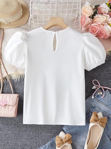 SweatyRocks Girl's Bowknot Peter Pan Collar Blouse Tops Puff Sleeve Casual Shirt2