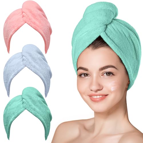 Hicober Microfiber Hair Towel, 3 Packs Hair Turbans for Wet Hair,...