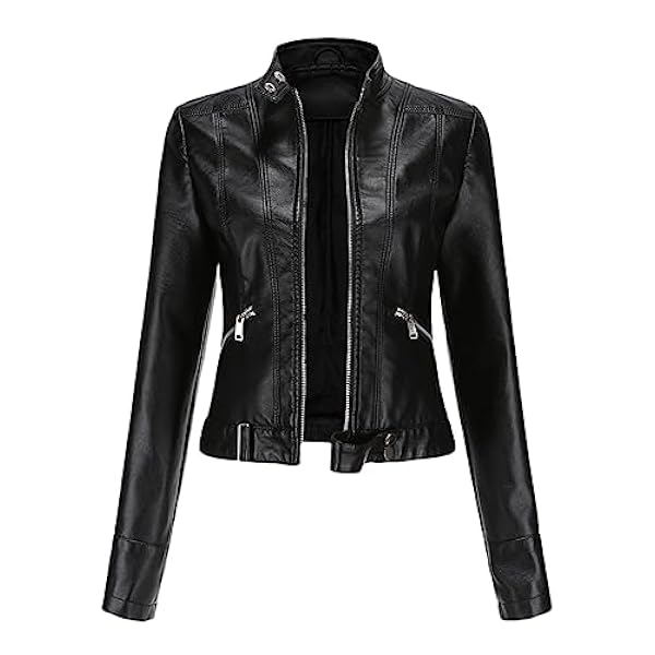 Adhdyuud Vrouwen Vintage Lederen Jas Herfst Korte PU Lederen Zakken Ritsen Jas Dunne Bovenkleding