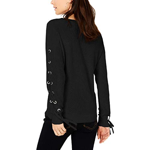 INC Womens Grommet Lace-Up Pullover Sweater Black M2
