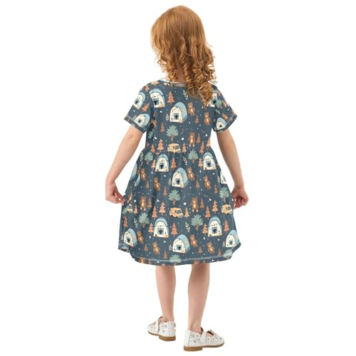 Summer Girl Dresses Cute Camper Bear Toddler Short Sleeve A-line Dress Casual Sundress3