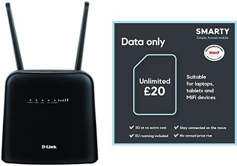 D-Link DWR-920 Wireless N300 4G LTE Router, Cat4 Mobile Wi-Fi Router, 4G/3G, Multi WAN, Gigabit Ports, Wi-Fi N300, SIM Unlocked - UK version, Black