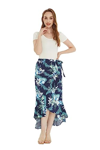 Matchable Couple Hawaiian Luau Shirt or Wrap Skirt in Orchid Breeze Navy2