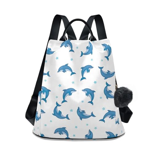 Sac à dos pour femme fermeture éclair antivol bleu dauphins étoiles