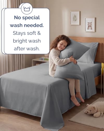 Image of Twin 4 Piece Bed Sheet Set - Soft, Breathable & Cooling Sheets - Steel Blue | Ultra Soft Hotel Luxury Bedding Set with 8-16 Inch Deep Pockets, 1 Flat & 1 Fitted Sheet & 2 Pillowcases, Wrinkle & Fade Free