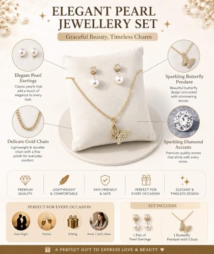 Image of Gift Hamper For Girl ,Sister, Girlfriend, Women, Wife | Rakshabandhan Gift For Sister | Birthday | Anniversary | Love Gifts | Pendant Necklace, Pearl Earrings, Stud Earrings Set, Hair Claw Clip, Mini Hair Clip, Scrunchie & Press On Nails |