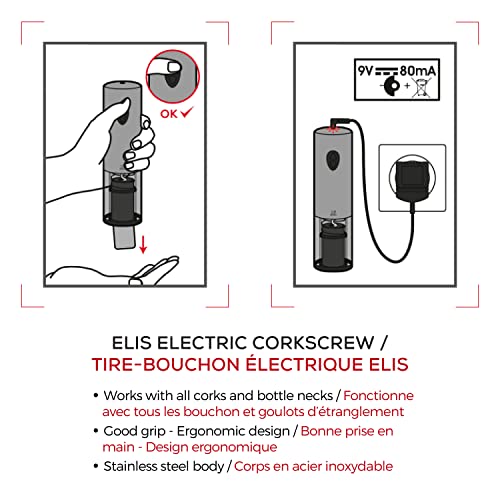 Peugeot - Elis Electric Corkscrew - Rechargeable Bottle Opener With Battery, Stainless Steel, 8 Inches #TOP1