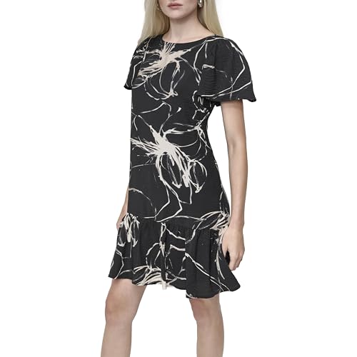 Image of DKNY Women's Flowy Short Sleeve Ruffle Hem Dress