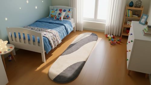 Image of Fluffy Silky Micro Fiber Polyster Carpet /Runner for Bedroom, Study Room, Playing Room, Guest Room ETC. 2x4 Feet, (Grey and Ivory New Laher)