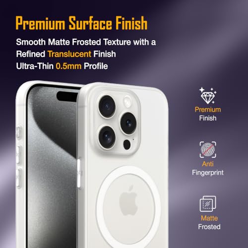 Image of ZAP CASE Paper Thin Case for iPhone 15 Pro | Ultra-Slim 0.5 mm Back Cover | Metal Buttons | Lightweight | Matte Finish | Anti-Fingerprint | Scratch Resistant | Camera Protection | Magsafe | White