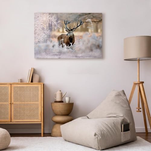 murando - Leinwand Bilder Hirsch 120x80 cm Leinwandbild 1 tlg Kunstdruck moderne Wandbilder auf Leinwand XXL Wohnzimmer Schlafzimmer Wanddekoration Wandbild Wand Natur Wald Tier Landschaft Waldtier