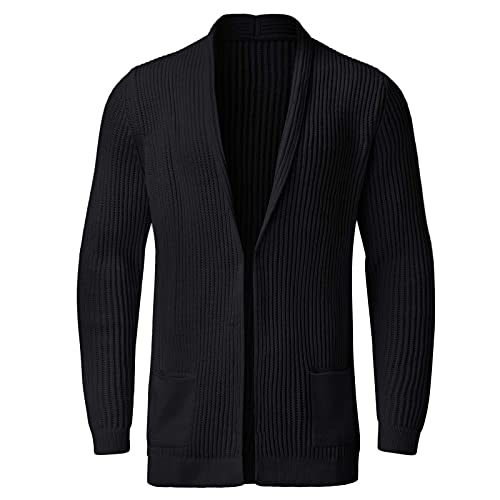 Top for Men Pullover Cor Sólida Cardigã Manga Longa Moda Slim Fit Sweater Outono Inverno Casual Blus