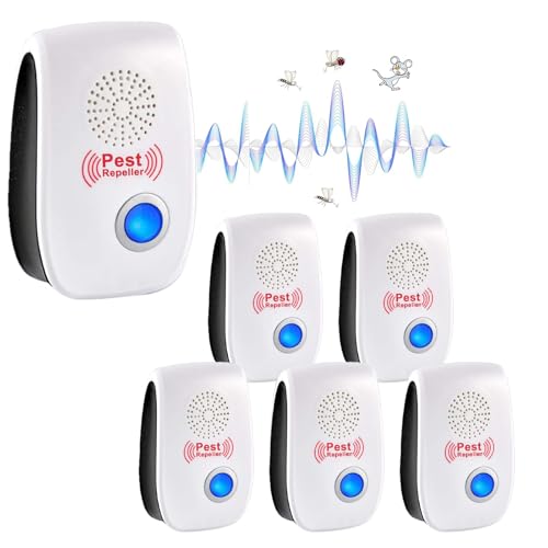 Repelente Ultrasónico Mosquitos, 6 Pack Electrónico Repelente Mosquitos Control de Plagas, Repelente Ultrasónico de Plagas para Anti Mosquito, Moscas, Ratones, Cucarachas, Arañas, Roedores