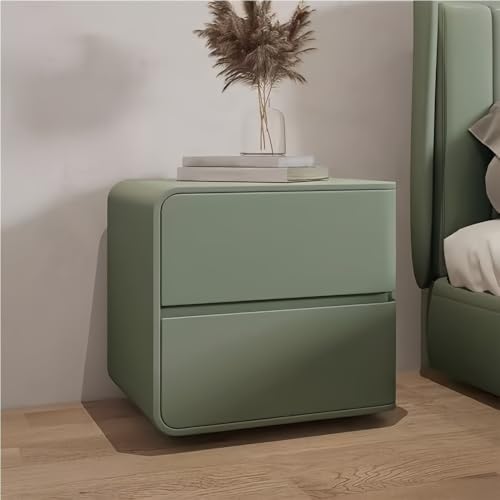HJYBFA - Mesita de Noche pequeña de Madera con cajones Dobles, con Revestimiento de Cuero de Microfibra, Ideal para Dormitorio (Verde, L)