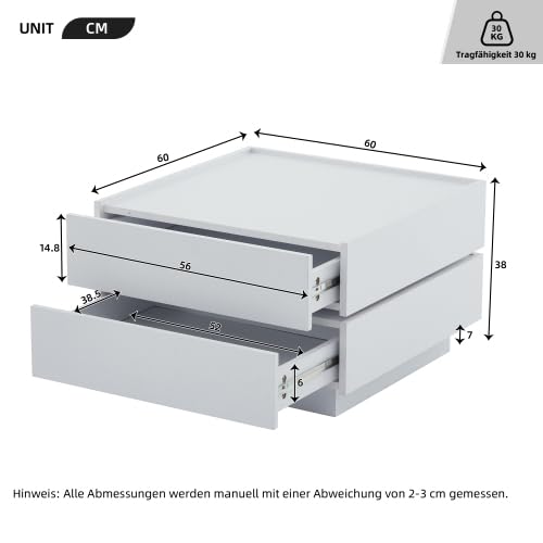 Merax Tavolino da salotto 60 x 60 x 38 cm per soggiorno, girevole a 360°, tavolo da soggiorno con 2 ripiani e vano portaoggetti