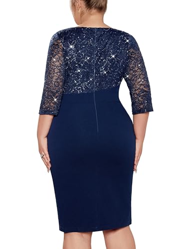 Image of MISSMAY Plus Size Lace Ruffle Cocktail Party Dress | Sequined Dress,V Neck,Ruffle Split Hem,Party Dress,Sparkle,Curvy Women,Bodycon Dress