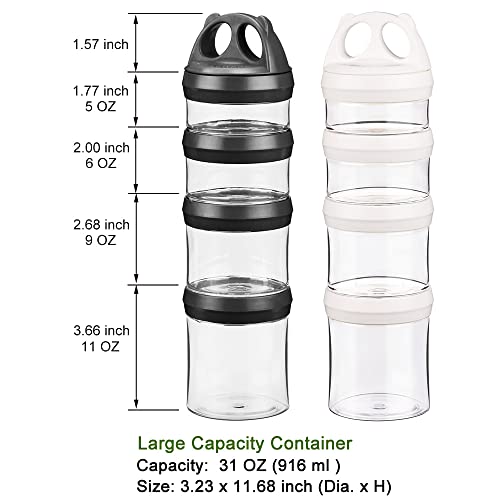 Image of BeneLabel Stackable Food Storage Containers with Twist Lock System - BPA-Free Tritan Containers for Travel, Formula, Protein Powder, Snacks - Leakproof & Dishwasher Safe (Black and White, 31oz per)
