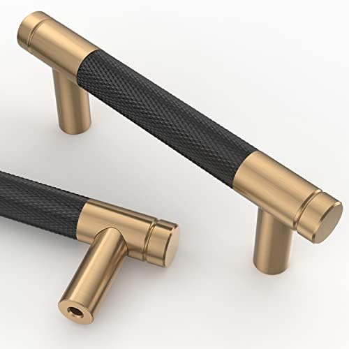 Asidrama 10 Pack 3.5 Inch(89mm) Matte Black and Champagne Bronze Cabinet Pulls Knurled Cabinet Handles Cupboard Handles Kitchen Cabinet Hardware for Cupboard Drawer Pulls