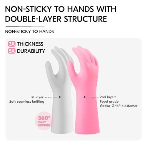 Vgo... Heavy Duty Cleaning Gloves Lined Nylon, Household Gloves Reuseable in TPE Latex Free - Image 3