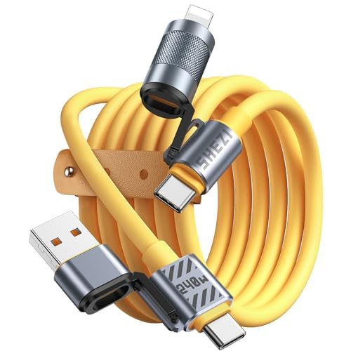 2025 Silicone 4-in-1 USB C Cable 220W Compatible with Lightning Cable Fast Charging & Data Transfer, Support to CarPlay & Android Auto, 5FT Multi Cord Combo Charger for iPhone/iPad