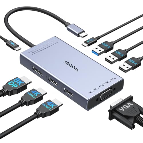 USB C Docking Station 2 Monitor Dual HDMI, 9 in 1 USB-C Hub Triple Display Adapter mit 2* 4K HDMI, 8K Displayport, VGA，100W PD, 4* USB A/C Ports,Dockingstation Laptop 2 Monitore für Dell HP Lenovo etc